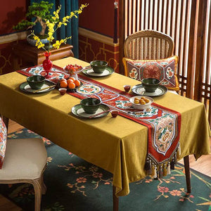 Chinoiserie Vintage Royal Palace Design Red Table Runner - SinoCultural -- TR018R160