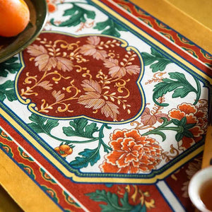 Chinoiserie Vintage Royal Palace Design Red Table Runner - SinoCultural -- TR018R160