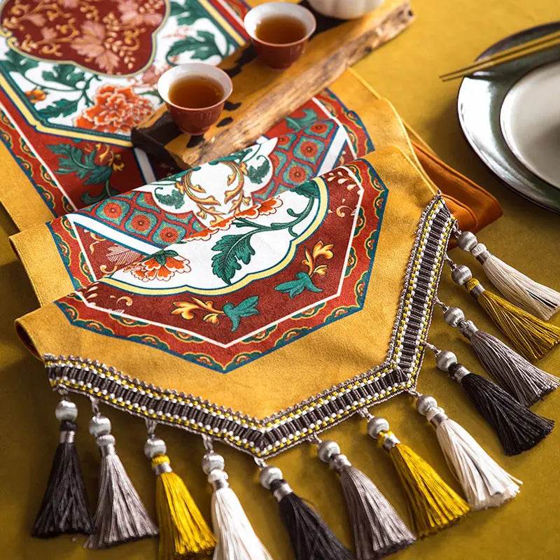 Chinoiserie Vintage Royal Palace Design Red Table Runner - SinoCultural -- TR018R160