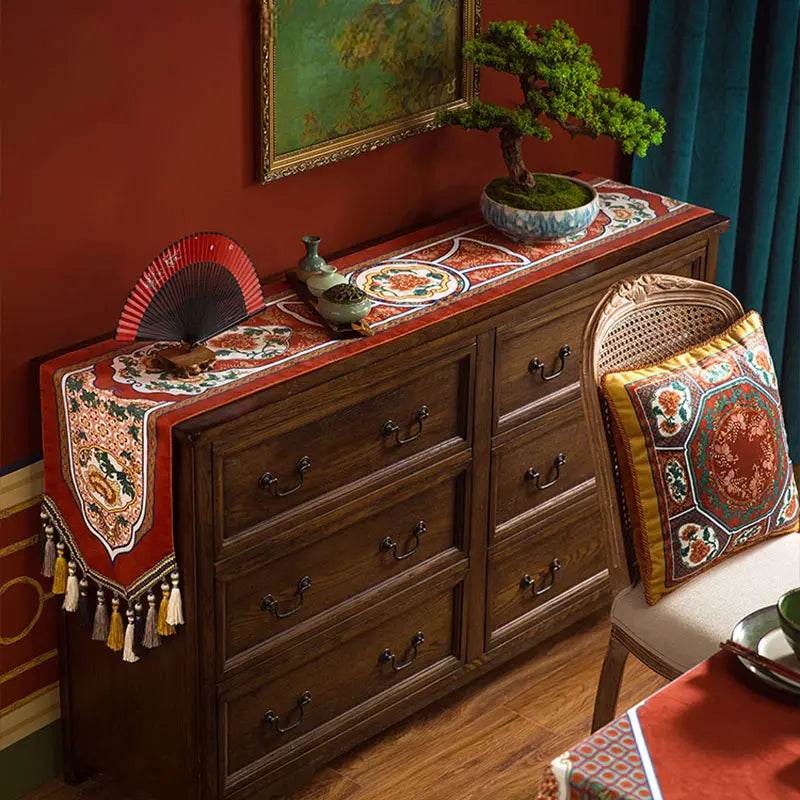 Chinoiserie Vintage Royal Palace Design Red Table Runner - SinoCultural -- TR018R160