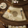 2-Piece Chinoiserie Vintage Springtime Round Table Fan-shaped Placemats - SinoCultural -- TM022A46