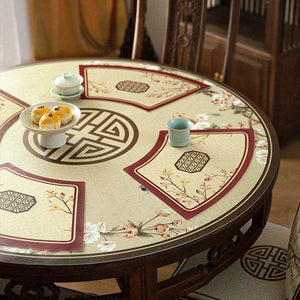 2-Piece Chinoiserie Vintage Springtime Round Table Fan-shaped Placemats - SinoCultural -- TM022A46