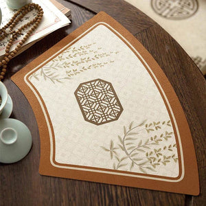 2-Piece Chinoiserie Vintage Springtime Round Table Fan-shaped Placemats - SinoCultural -- TM022A46