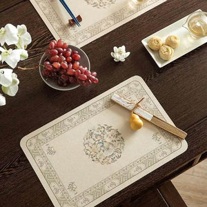 2-Piece Chinoiserie Waterproof and Oil-proof Leather Washable Placemat - SinoCultural -- TM031A30