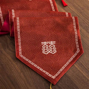 Chinoiserie Wedding Celebration Prosperity Red Table Runner - SinoCultural -- TR012R160