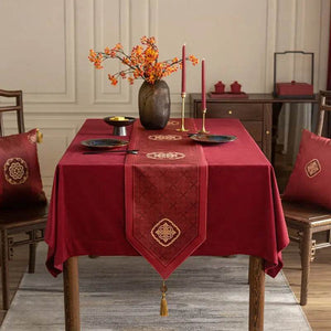 Chinoiserie Wedding Celebration Red Table Runner - SinoCultural -- TR021R160