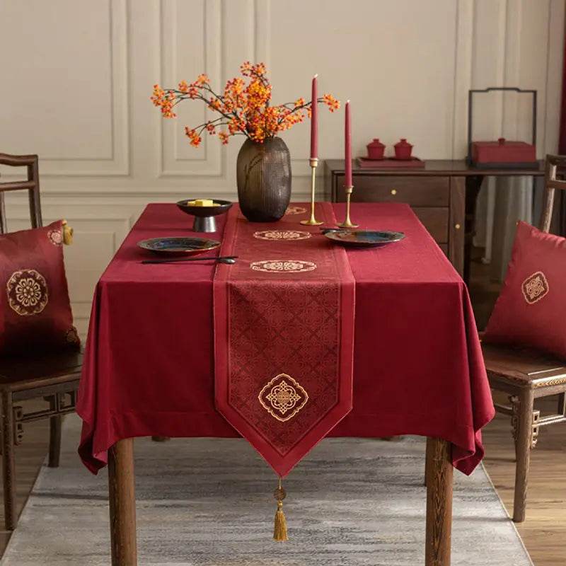 Chinoiserie Wedding Celebration Red Table Runner - SinoCultural -- TR021R160