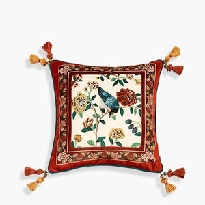 Sinocultural Chinoiserie Wedding Flower and Bird Throw Pillow Joyful Red Celebration - SinoCultural -- SJZBZ018A01