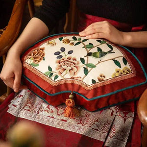 Sinocultural Chinoiserie Wedding Flower and Bird Throw Pillow Joyful Red Celebration - SinoCultural -- SJZBZ018A01