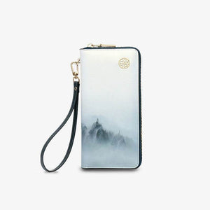 Chinese Style Cloud Mountain Blue Printed Cowhide Wallet - SinoCultural -- P420067