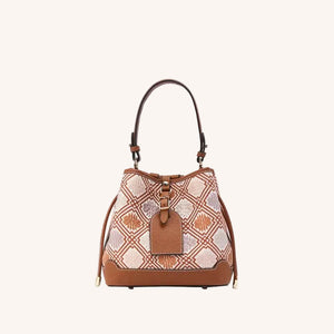 Luxury Zhuang Brocade Chrysanthemum Meander Motif Bucket Bag