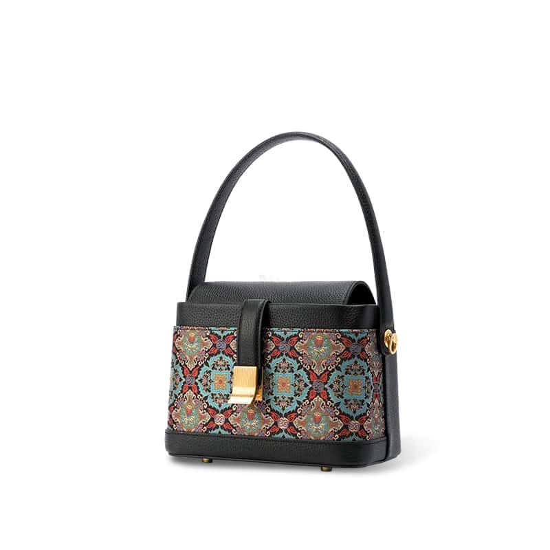Luxury Song Brocade Scrolling Foliage & Lotus Motif Crossbody Bag