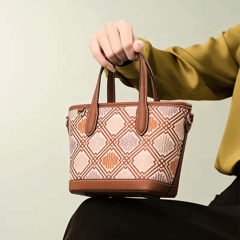 Sac bandoulière de luxe en cuir brocart Zhuang avec fermeture éclair