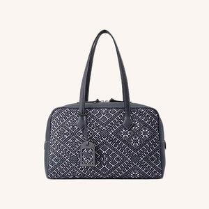 Zhuang Brocade Flying Swallow Motif Embroidered Leather Handbag