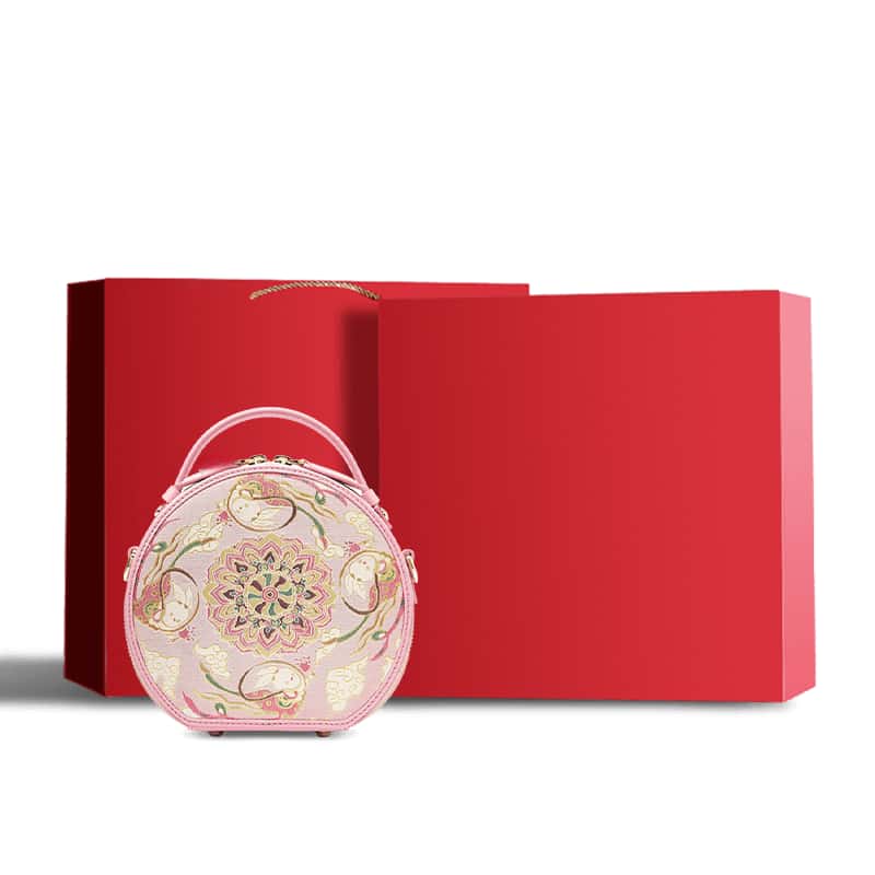 Sac rond Song Brocade Powder à motif lotus et lapin porte-bonheur