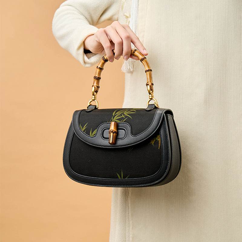 Xiangyunsha Print Crossbody Bamboo Handle Bag for Women