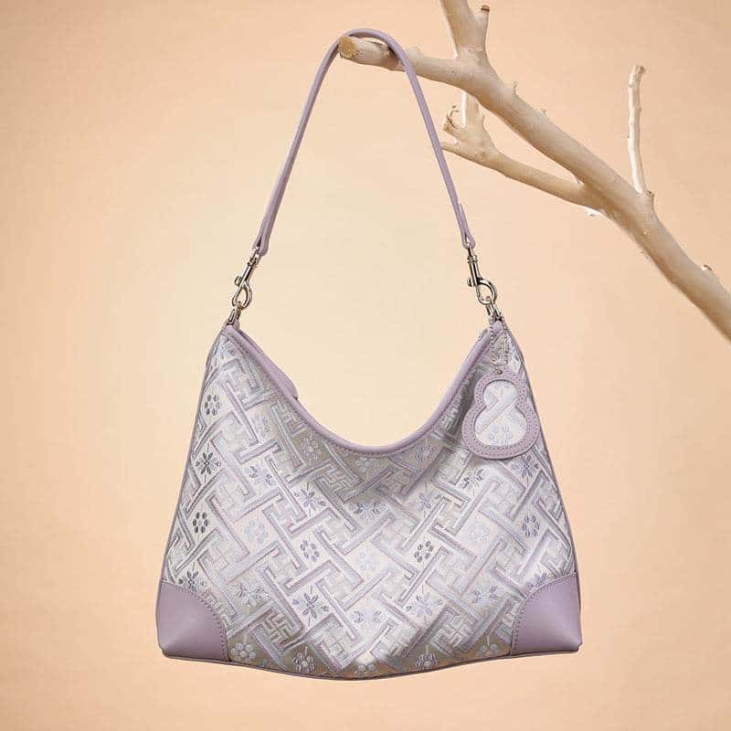 Zhuang Brocade Leather Shoulder Bag Tote Bag Romantic Purple