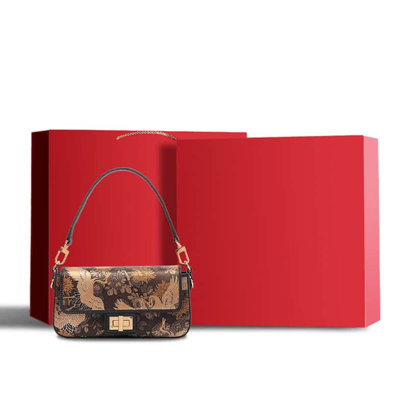 Sac bandoulière Xiangyunsha en soie vintage à imprimé grue