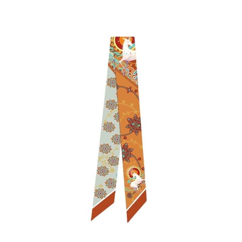2-Piece Dunhuang Designer Orange Mulberry Silk Twilly 120x5cm - SinoCultural -- LS016
