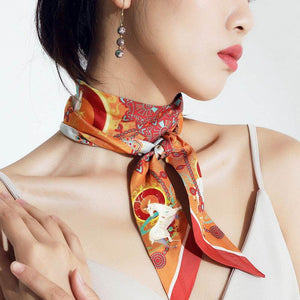 2-Piece Dunhuang Designer Orange Mulberry Silk Twilly 120x5cm - SinoCultural -- LS016