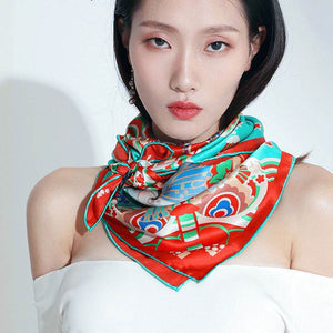 Mulberry Silk 16 Momme Celestial Dance Silk Square Scarf 90x90cm - SinoCultural -- SS017