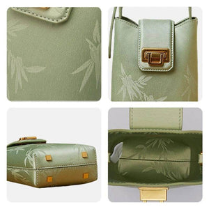 Embossed Leather Green Bamboo Leaf Phone Bag - SinoCultural -- P220621