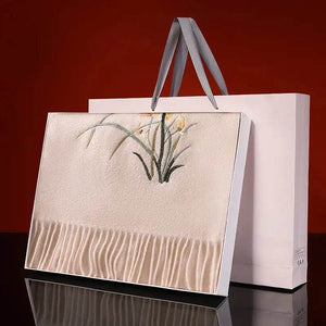 Handcrafted Embroidery Premium 100% Wool Cashmere Scarf Orchid 180x30cm - SinoCultural -- LS064