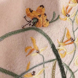 Handcrafted Embroidery Premium 100% Wool Cashmere Scarf Orchid 180x30cm - SinoCultural -- LS064