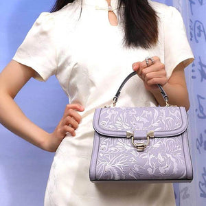 Embroidery Leather Handbag Dunhuang Culture Designer Bag - SinoCultural -- CXXB054B