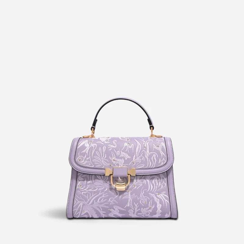 Embroidery Leather Handbag Dunhuang Culture Designer Bag - SinoCultural -- CXXB054B