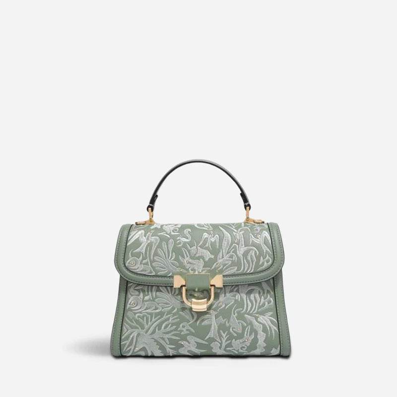 Embroidery Leather Handbag Dunhuang Culture Designer Bag - SinoCultural -- CXXB054B