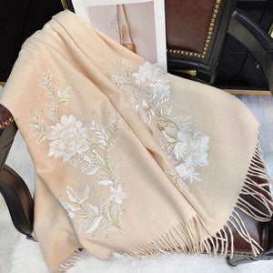 Embroidery 100% Pure Cashmere Scarf Winter Warmth 200x60 cm - SinoCultural -- HYFSJ041