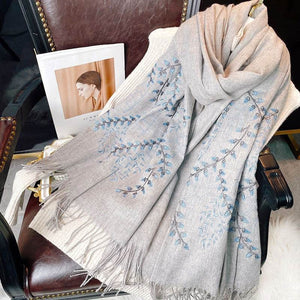 Embroidery 100% Pure Cashmere Scarf Vine Winter Accessory 200x60 cm - SinoCultural -- HYFSJ043