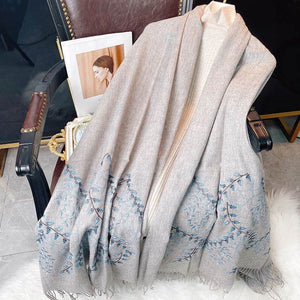 Embroidery 100% Pure Cashmere Scarf Vine Winter Accessory 200x60 cm - SinoCultural -- HYFSJ043