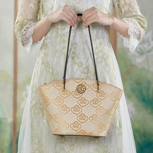 Embroidery Leather Shoulder Tote Bag Cloud Pattern Handbag - SinoCultural -- SC1682-A2