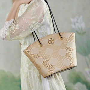 Embroidery Leather Shoulder Tote Bag Cloud Pattern Handbag - SinoCultural -- SC1682-A2