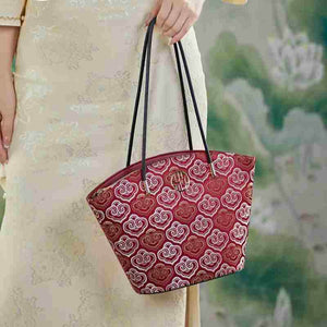 Embroidery Leather Shoulder Tote Bag Cloud Pattern Handbag - SinoCultural -- SC1682-A2