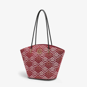Embroidery Leather Shoulder Tote Bag Cloud Pattern Handbag - SinoCultural -- SC1682-A2