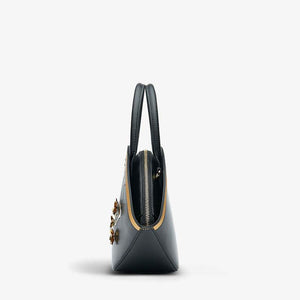 Embroidery Leather Black Basket Handbag 3D Peach Blossom - SinoCultural -- P120469
