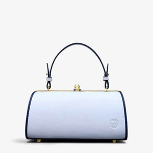 Embroidery Leather Blue Kiss Lock Bag Orchid Cylinder Chain Handbag - SinoCultural -- P120117