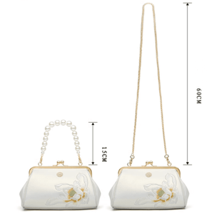 Embroidery Leather Kiss Lock Clutch Bag Lotus Evening Handbag - SinoCultural -- P220251