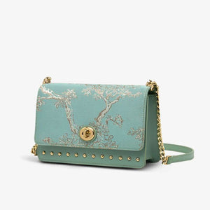 Embroidery Leather Chain Shoulder Bag Sacred Tree Handbag - SinoCultural -- SC1628-A2