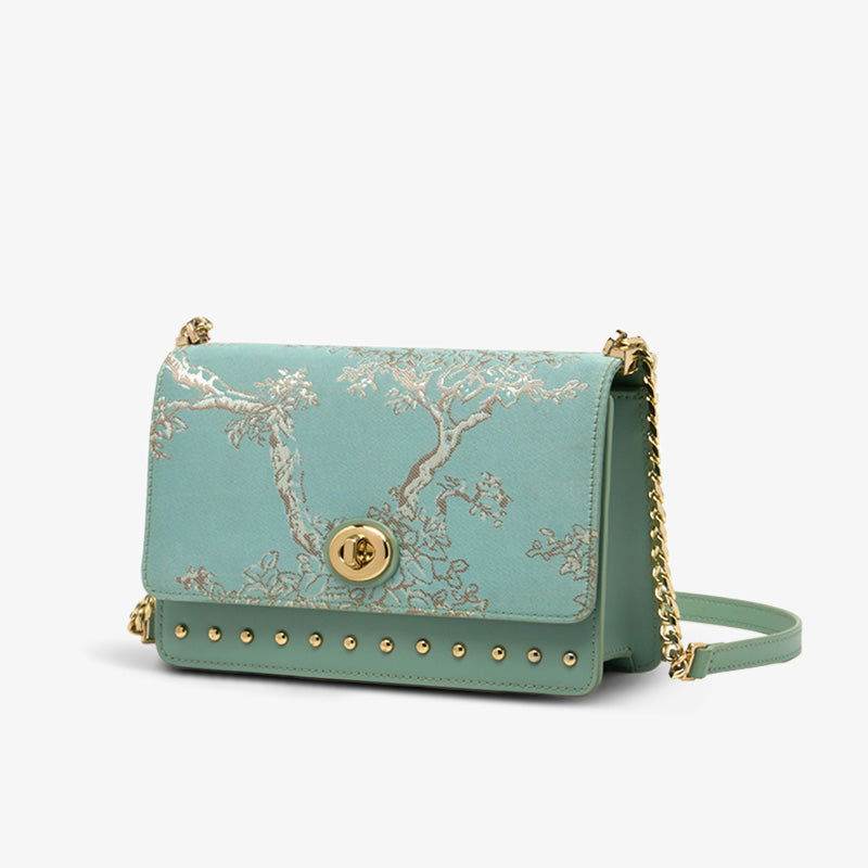 Embroidery Leather Chain Shoulder Bag Sacred Tree Handbag - SinoCultural -- SC1628-A2