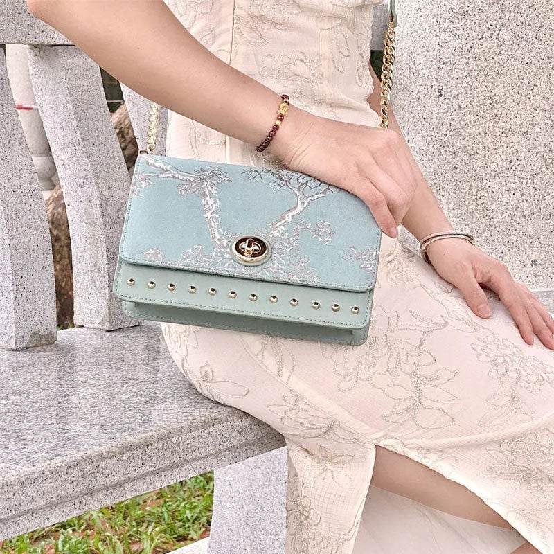 Embroidery Leather Chain Shoulder Bag Sacred Tree Handbag - SinoCultural -- SC1628-A2