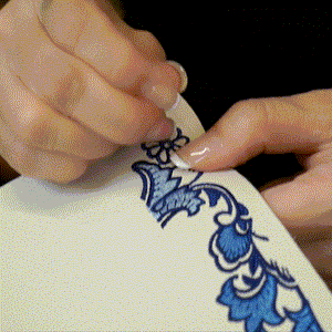 Handcrafted Embroidery Leather Handbag Blue and White Porcelain - SinoCultural -- CXXB048B