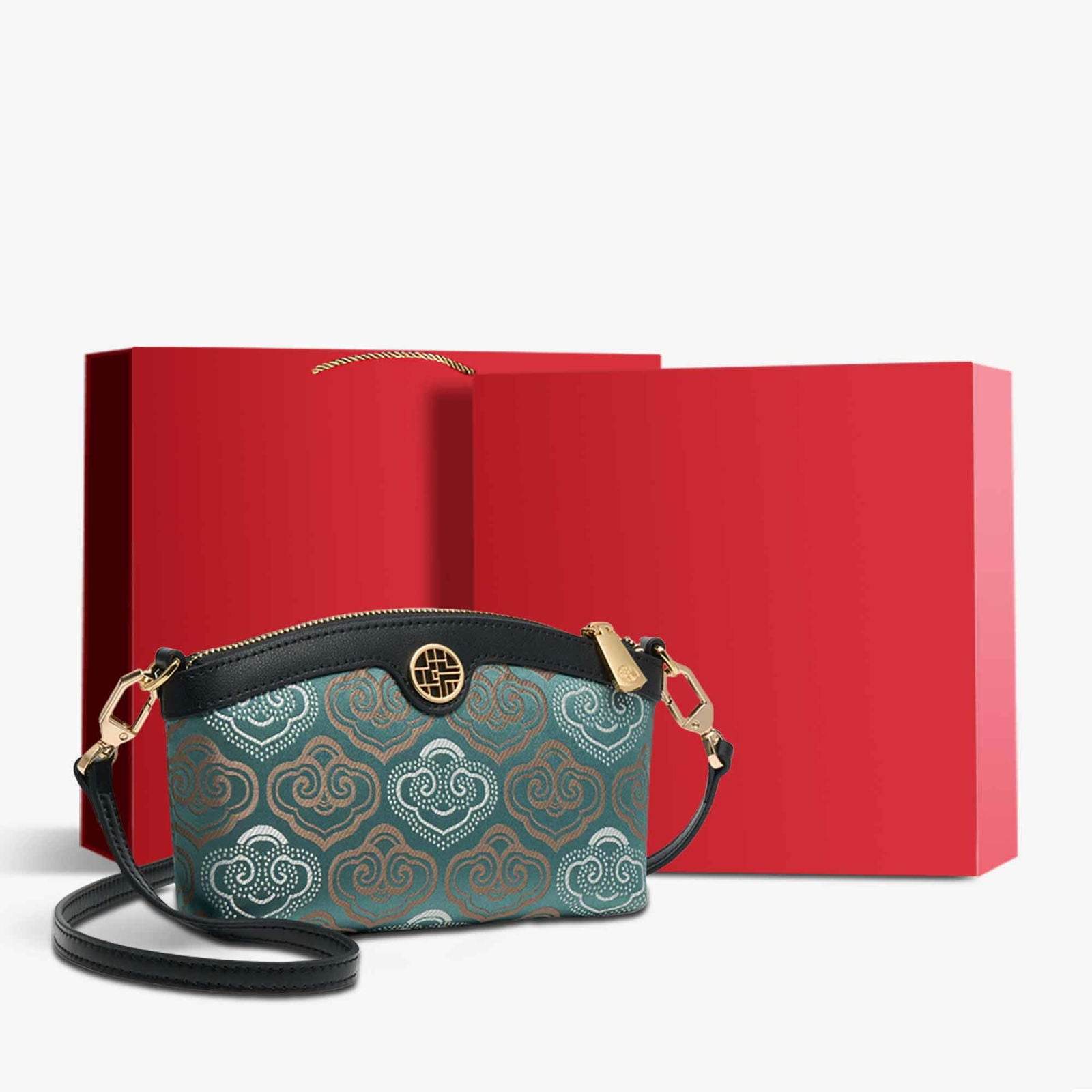 Embroidery Leather Clutch Bag Auspicious Clouds - SinoCultural -- SC1599-G3