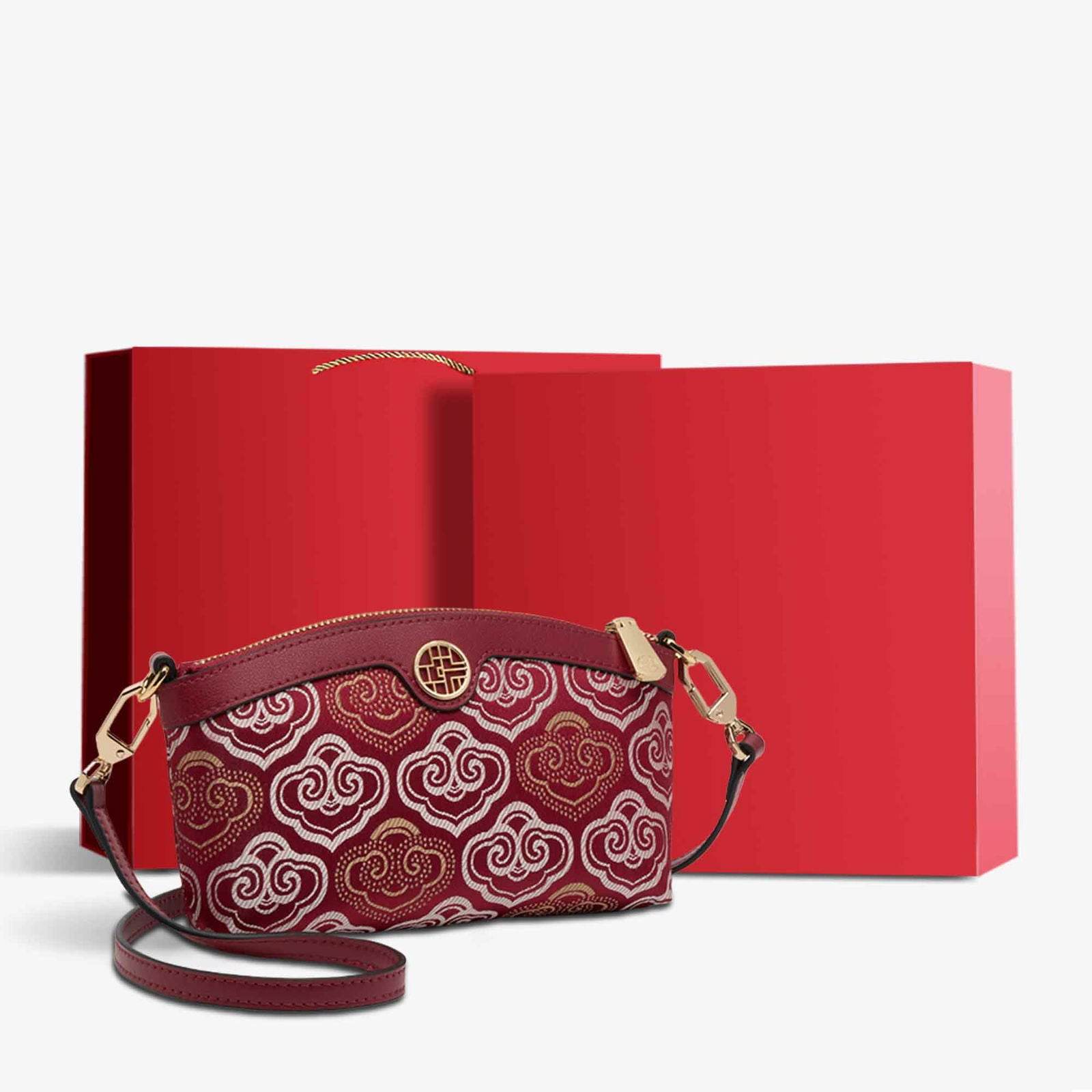 Embroidery Leather Clutch Bag Auspicious Clouds - SinoCultural -- SC1599-G3