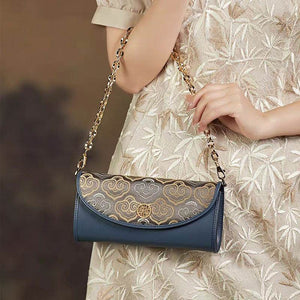 Embroidery Leather Clutch Bag Auspicious Cloud Designer Handbag - SinoCultural -- SC1601-R1
