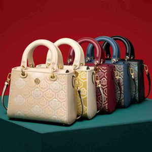 Embroidery Leather Crossbody Bag Auspicious Clouds Handbag - SinoCultural -- SC1602-R1