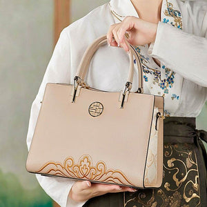 Embroidery Leather Crossbody Tote Bag Chinese Style Handbag - SinoCultural -- SC1709-D5